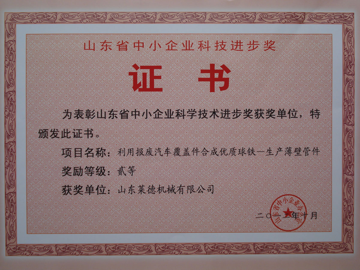 山東省中(zhōng)小企業科(kē)學技術進(jìn)步二等獎(jiang)